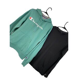 Champion Green Hoodie & DSG Black Long-Sleeve Shirt Lot Of 2 Medium 8887